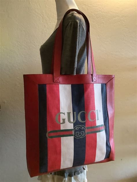 gucci red tricolor striped tote